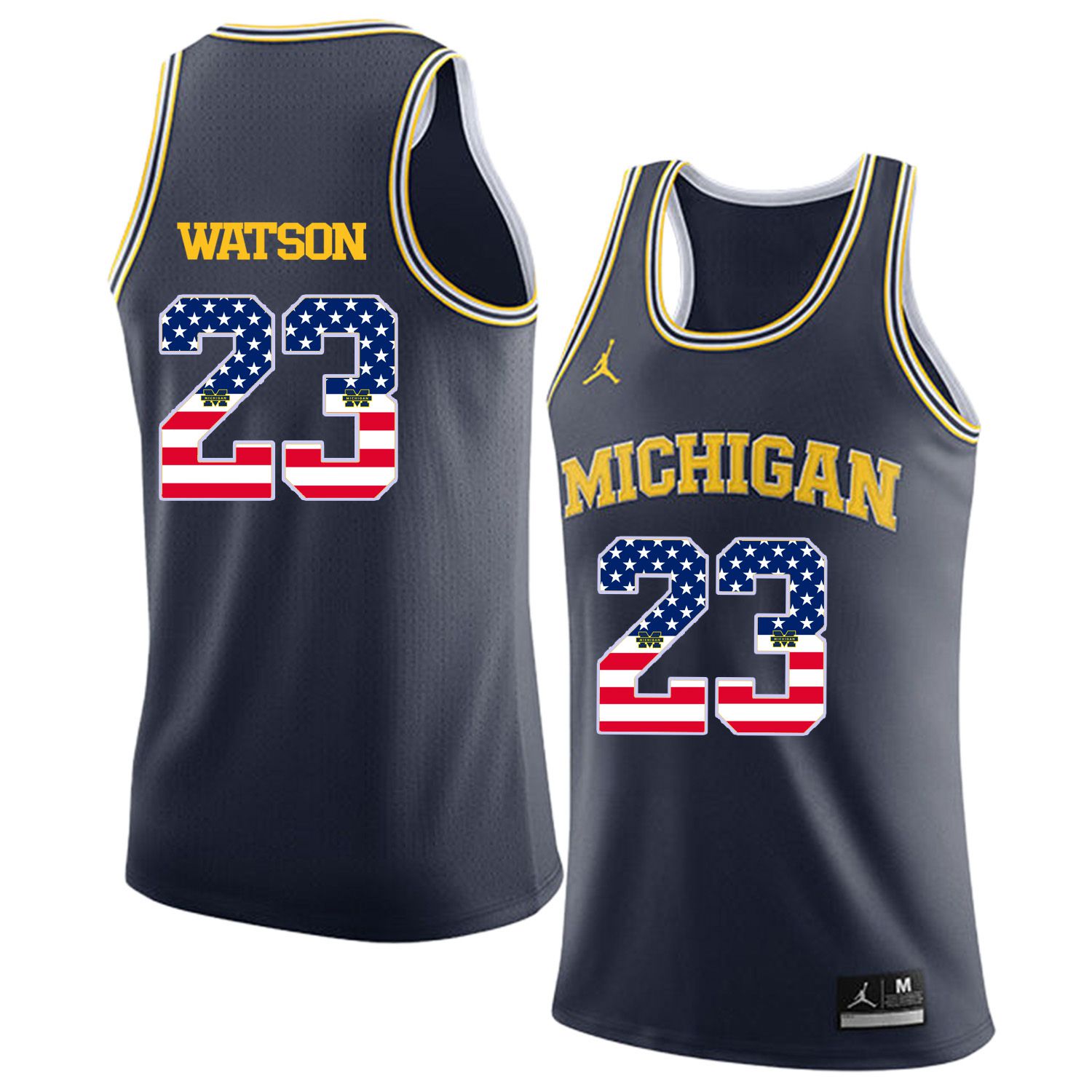 Men Jordan University of Michigan Basketball Navy #23 Watson Flag Customized NCAA Jerseys